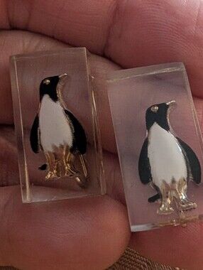Vintage Penguin Jewelry LOT Two Earrings And Enamel Pin